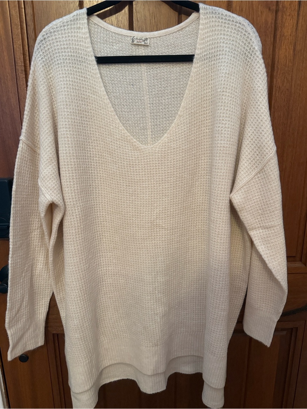 Free People Intimately COZY Oversized V-Neck Waffle Knit Sweater Tunic